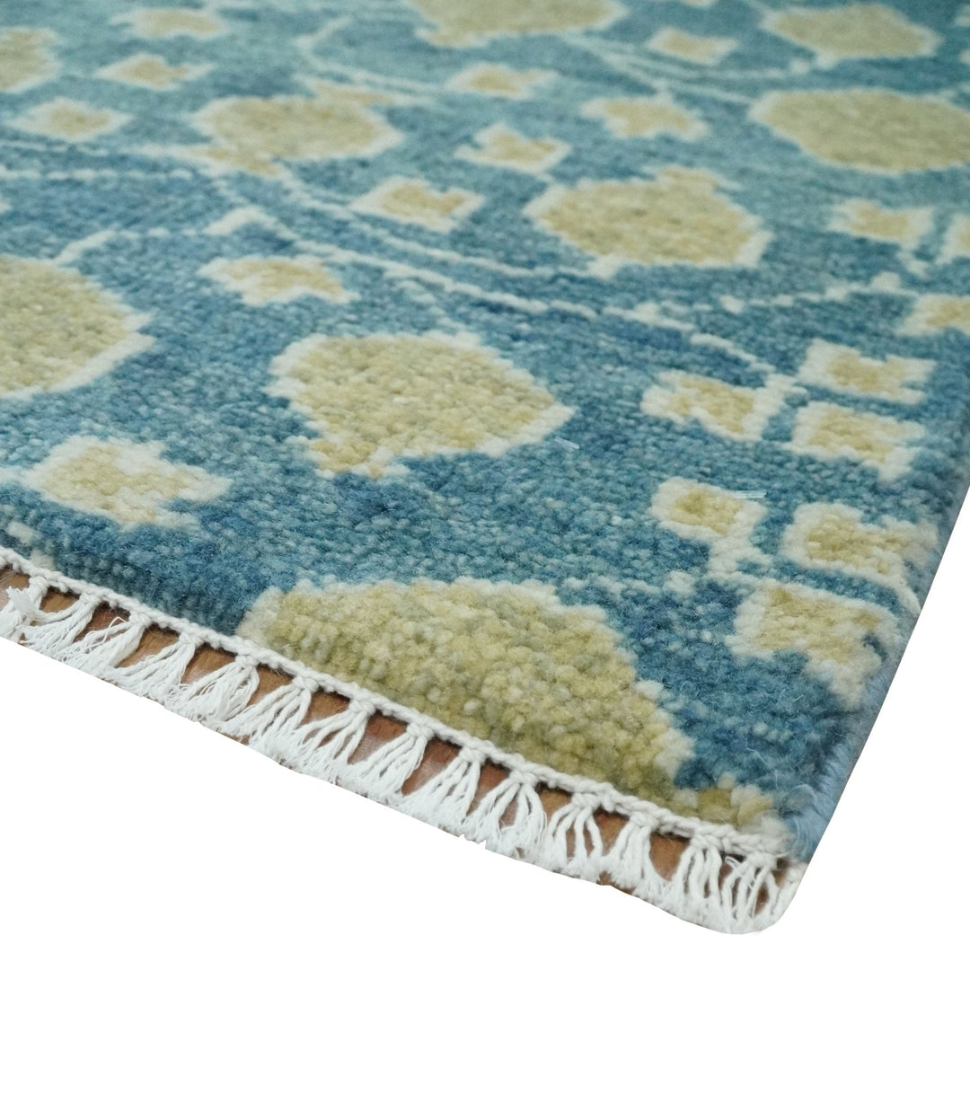 2x3 Hand Knotted Teal and Beige Balloon shape Oushak Wool Area Rug - The Rug Decor