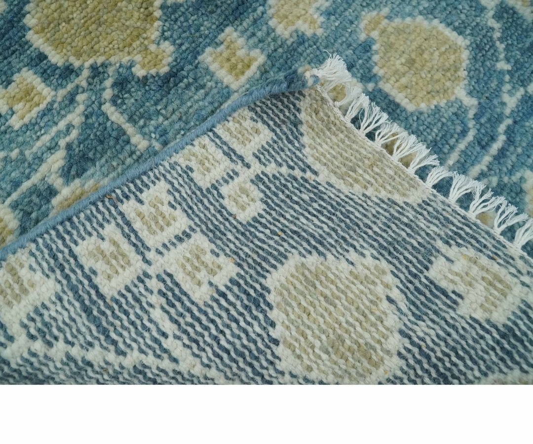 2x3 Hand Knotted Teal and Beige Balloon shape Oushak Wool Area Rug - The Rug Decor