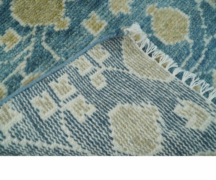2x3 Hand Knotted Teal and Beige Balloon shape Oushak Wool Area Rug - The Rug Decor