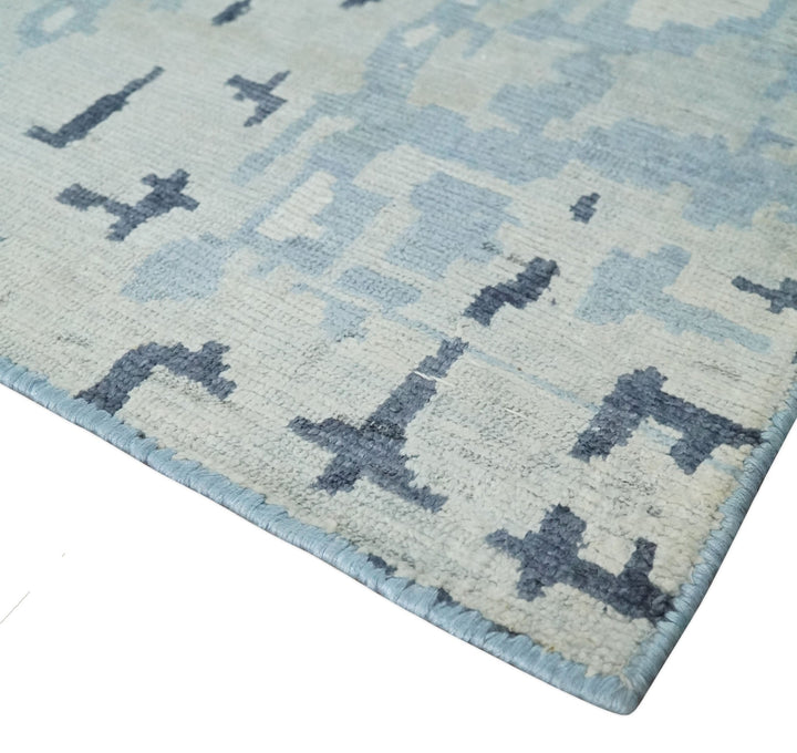 2x3 Modern Abstract Blue, Ivory and Charcoal Rug made with Bamboo silk | N5723 - The Rug Decor