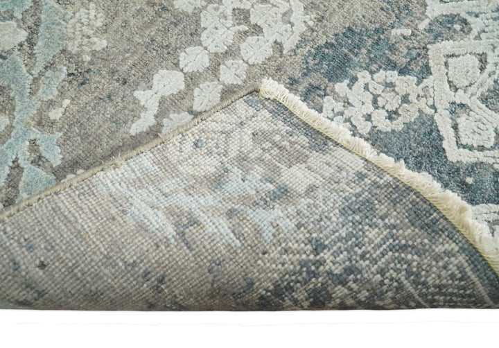 2x4 Beige, Silver and Blue Wool and Silk Hand Knotted traditional Vintage Antique Rug| N124 - The Rug Decor