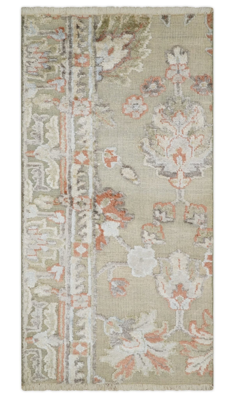 2x4 Hand Knotted Beige, silver and Peach Traditional Persian Oushak Wool Rug | N5624 - The Rug Decor