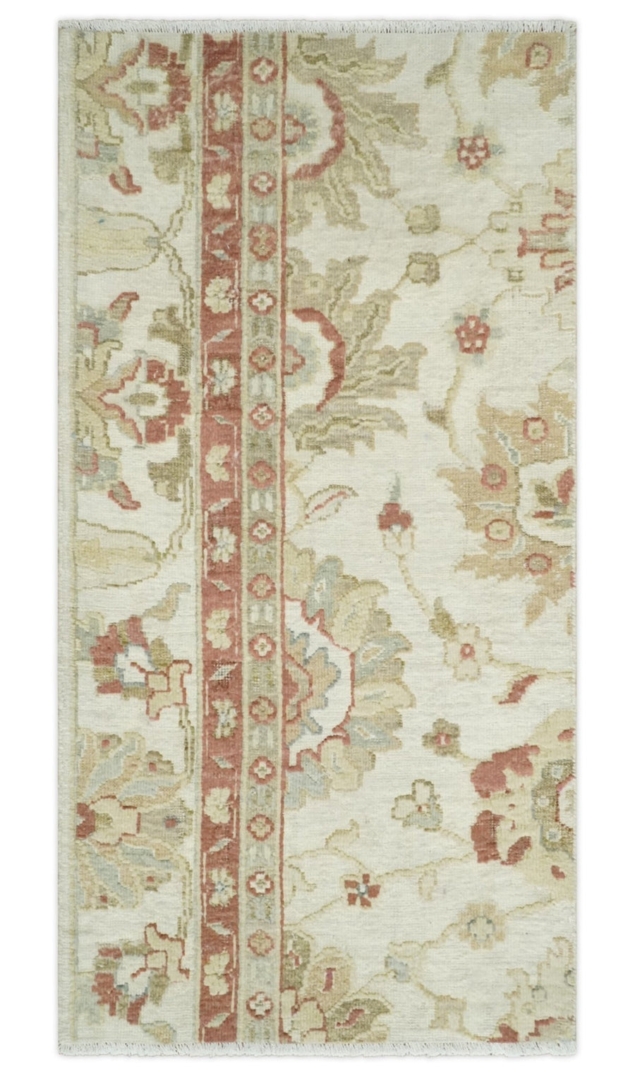 2x4 Hand Knotted Ivory, Olive and Rust Traditional Persian Oushak Wool | N8024 - The Rug Decor