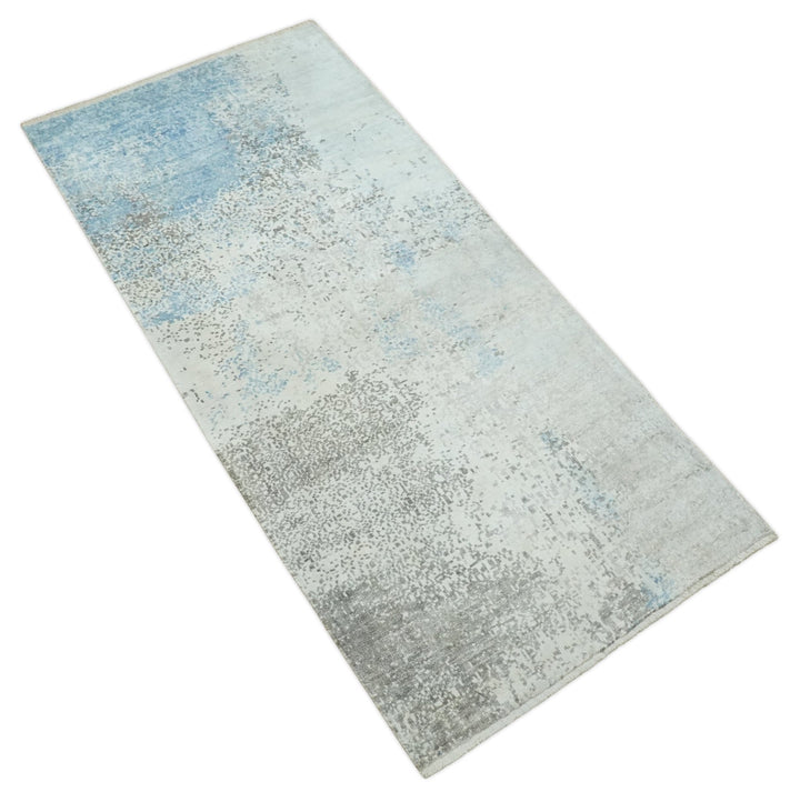 2x4 Modern Abstract Blue and Ivory Rug made with Art Silk| N4124 - The Rug Decor