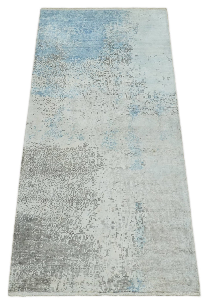 2x4 Modern Abstract Blue and Ivory Rug made with Art Silk| N4124 - The Rug Decor
