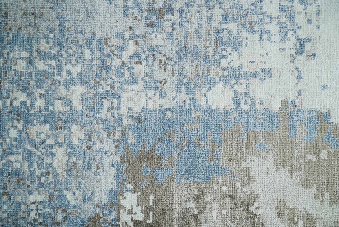 2x4 Modern Abstract Blue, Silver and Charcoal Hand Knotted Art Silk Rug| N8324 - The Rug Decor