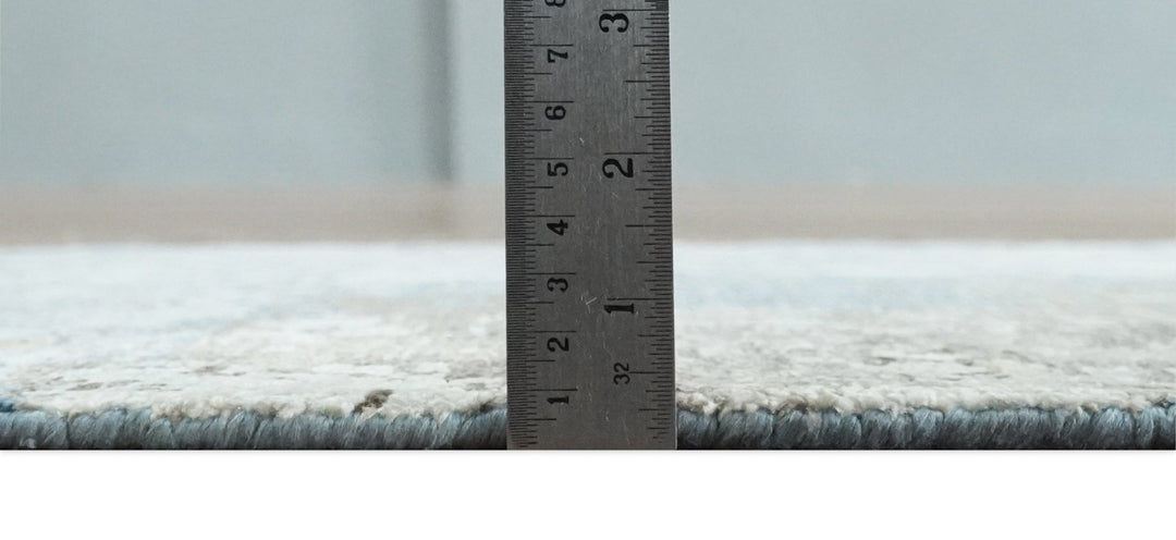 2x4 Modern Abstract Blue, Silver and Charcoal Hand Knotted Art Silk Rug| N8324 - The Rug Decor