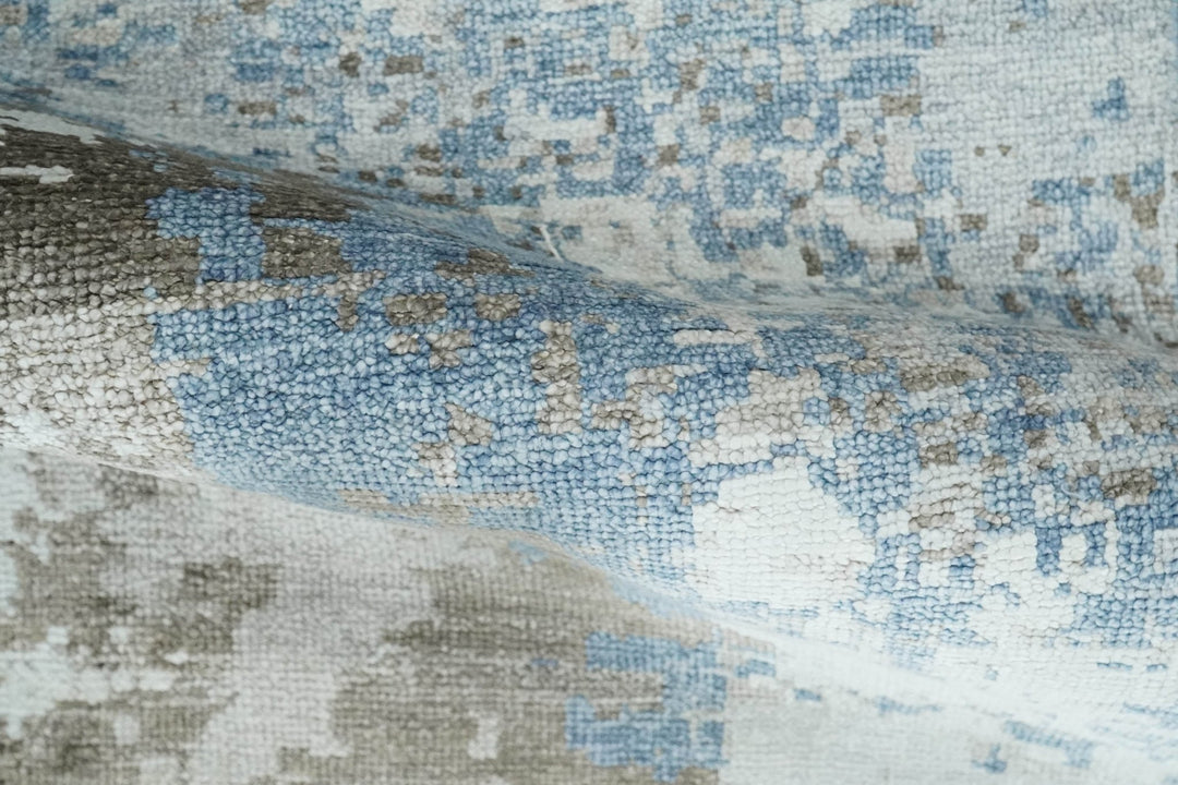 2x4 Modern Abstract Blue, Silver and Charcoal Hand Knotted Art Silk Rug| N8324 - The Rug Decor