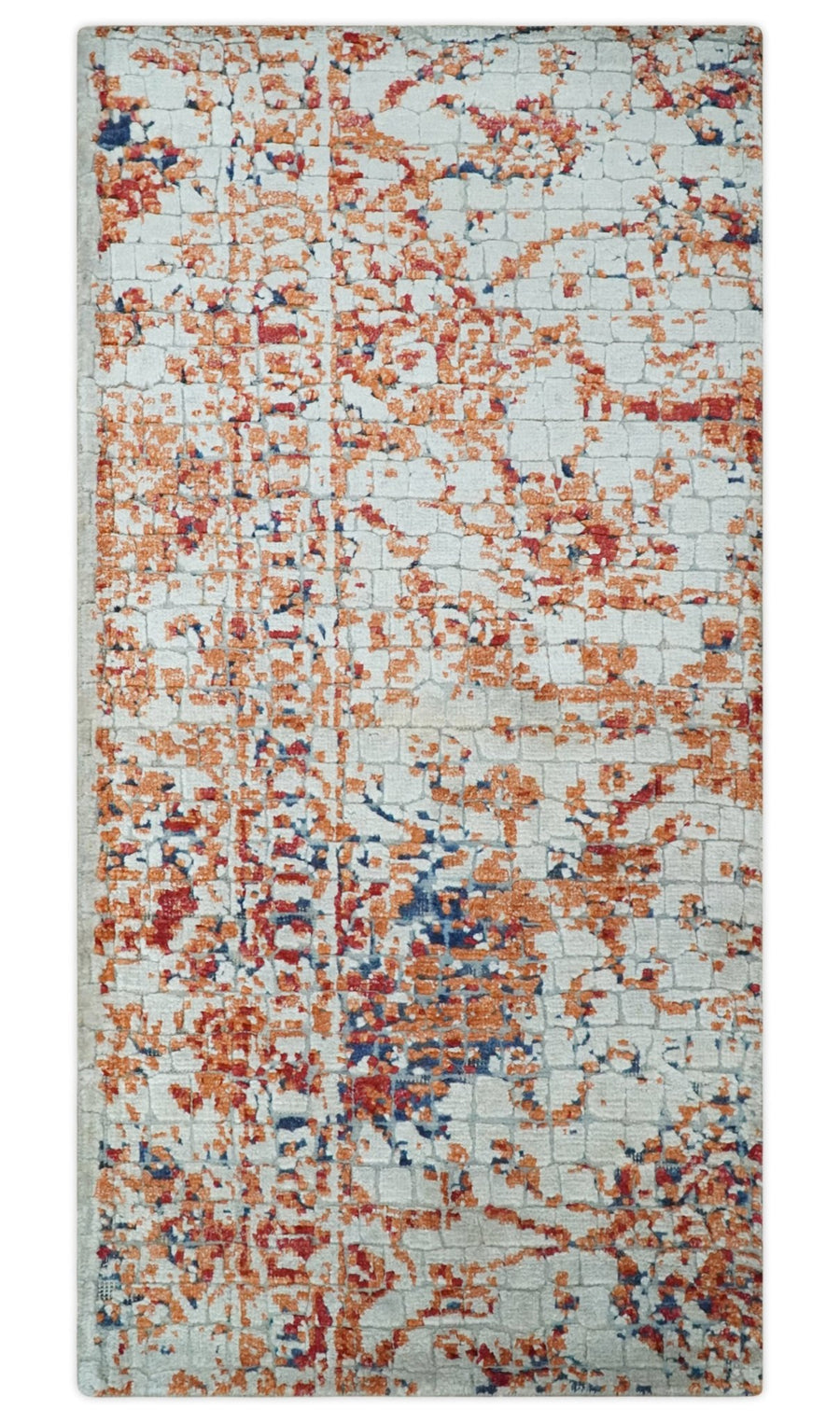 2x4 Modern Abstract Peach and Ivory Art Silk Rug| N8224 - The Rug Decor
