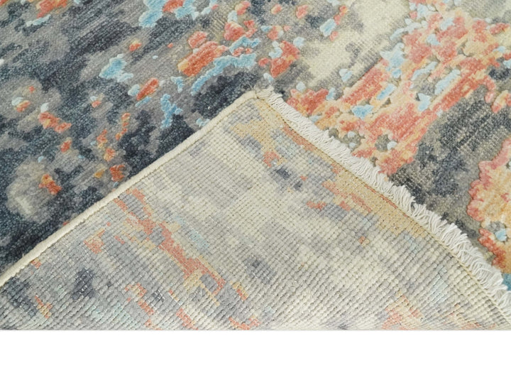 2x4 Modern Abstract Peach, Gray, Ivory and Blue Rug made with Art Silk| N3924 - The Rug Decor