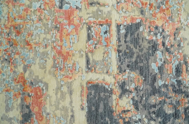 2x4 Modern Abstract Peach, Gray, Ivory and Blue Rug made with Art Silk| N3924 - The Rug Decor