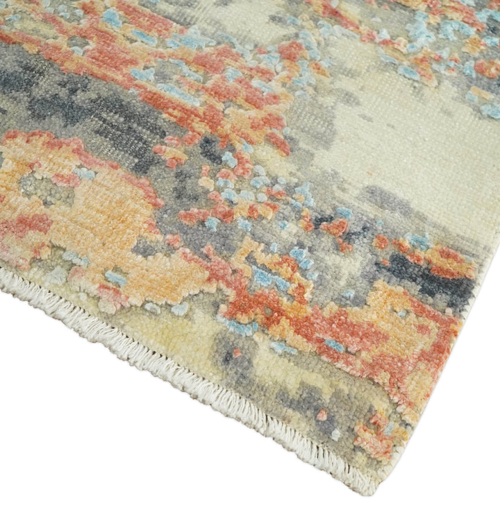 2x4 Modern Abstract Peach, Gray, Ivory and Blue Rug made with Art Silk| N3924 - The Rug Decor