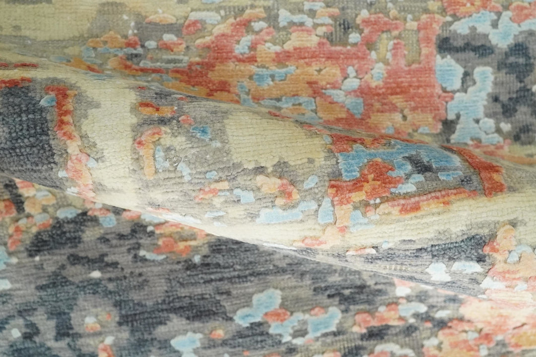 2x4 Modern Abstract Peach, Gray, Ivory and Blue Rug made with Art Silk| N3924 - The Rug Decor