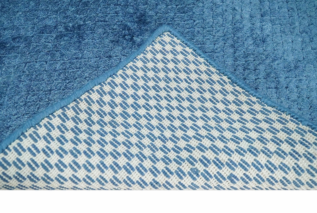 2x4 Modern Geometrical Cross Square Hand Made Blue Art silk Area Rug | N4724 - The Rug Decor