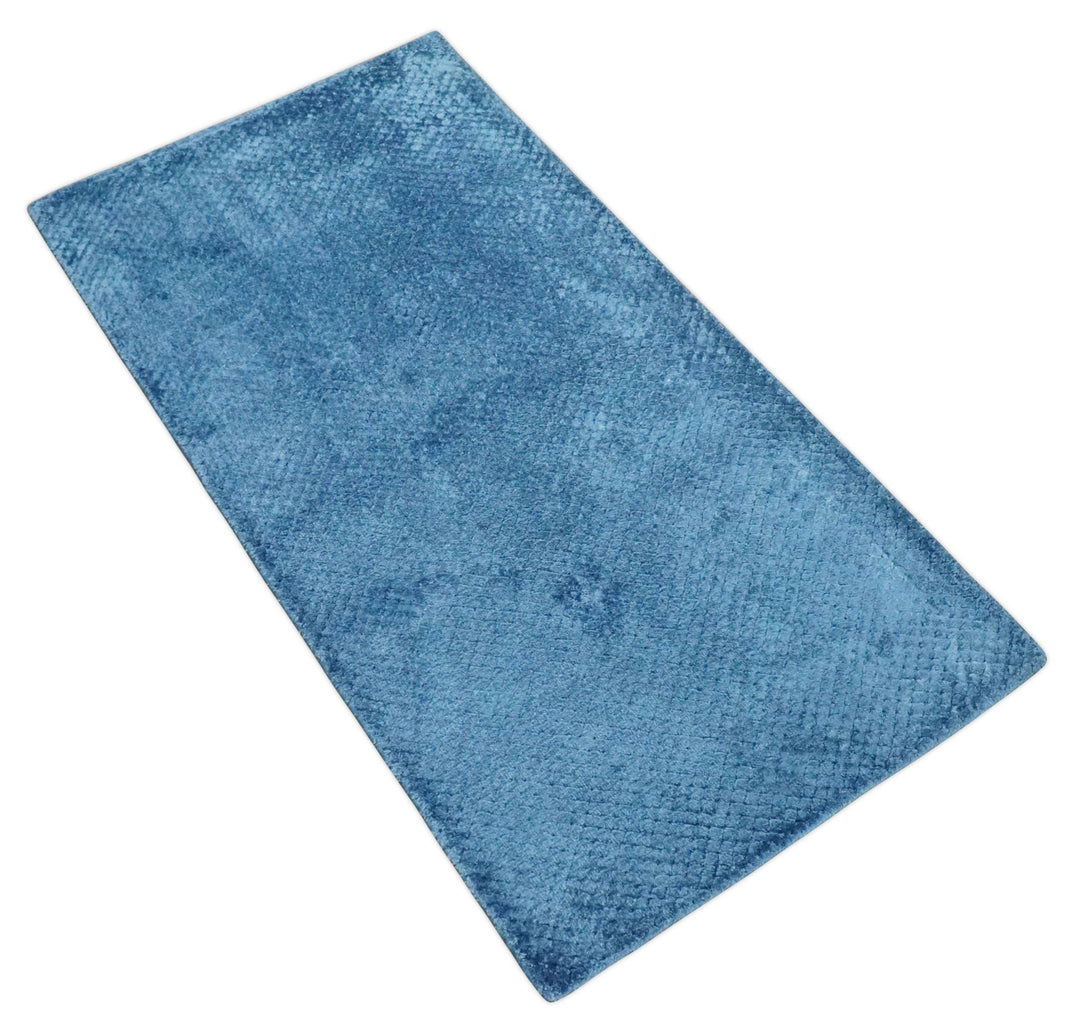 2x4 Modern Geometrical Cross Square Hand Made Blue Art silk Area Rug | N4724 - The Rug Decor