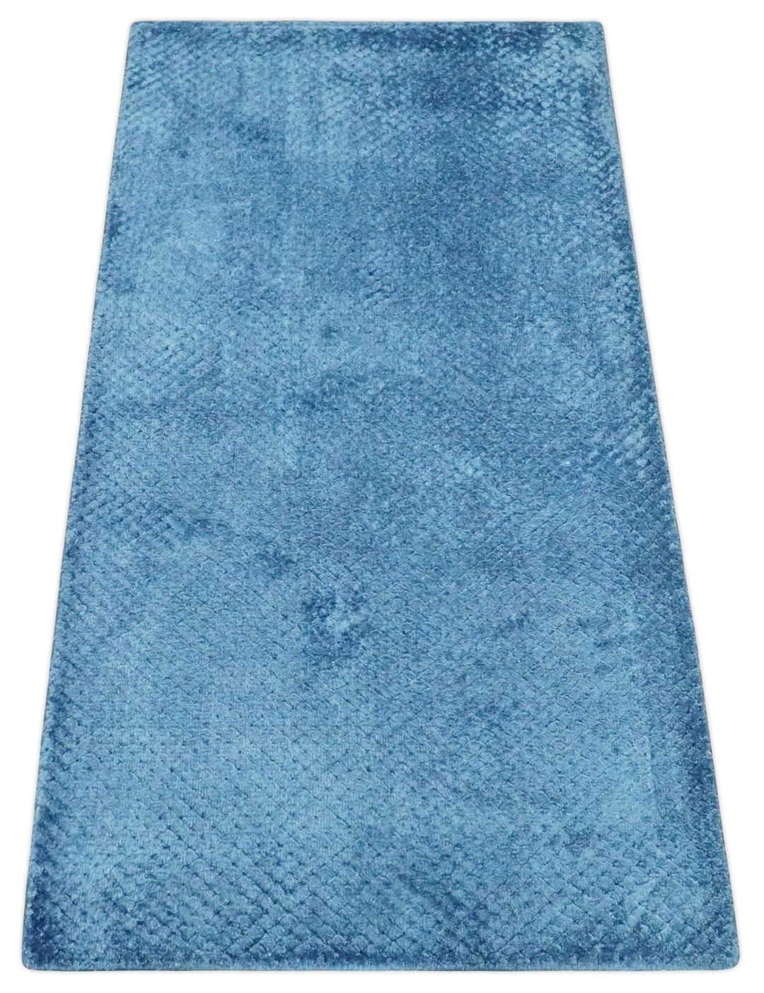 2x4 Modern Geometrical Cross Square Hand Made Blue Art silk Area Rug | N4724 - The Rug Decor