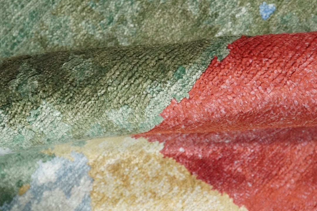 2x4 Modern Multicolor Wool and Silk Hand Knotted Rug| N624 - The Rug Decor