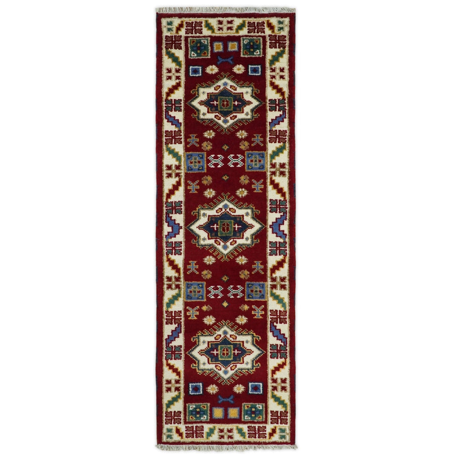 2x7 Hand Knotted Antique Kazak Runner Blue and Rust Traditional Tribal Armenian Rug | KZA1 - The Rug Decor
