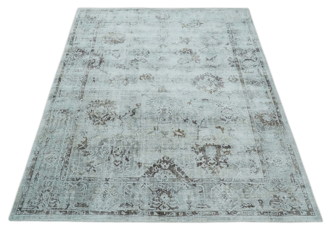 8x10 Ivory, Brown and Gray Modern Oushak Handmade Art Silk Area Rug