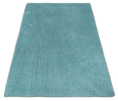 Solid Plush and Soft 3x5, 4x6 and 5x7 Hand Woven Shag Teal Area Rug