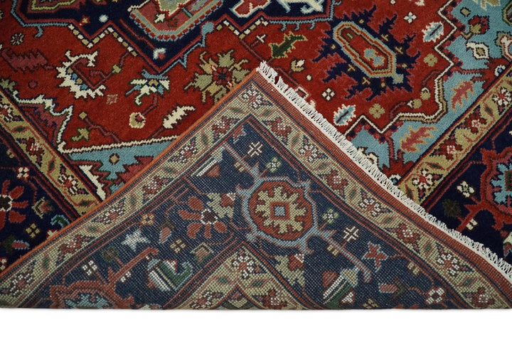 3x5, 4x6, 5x8, 6x9, 8x10 and 9x12 Rust and Blue Hand Knotted Traditional Persian Heriz Serapi Rug - The Rug Decor