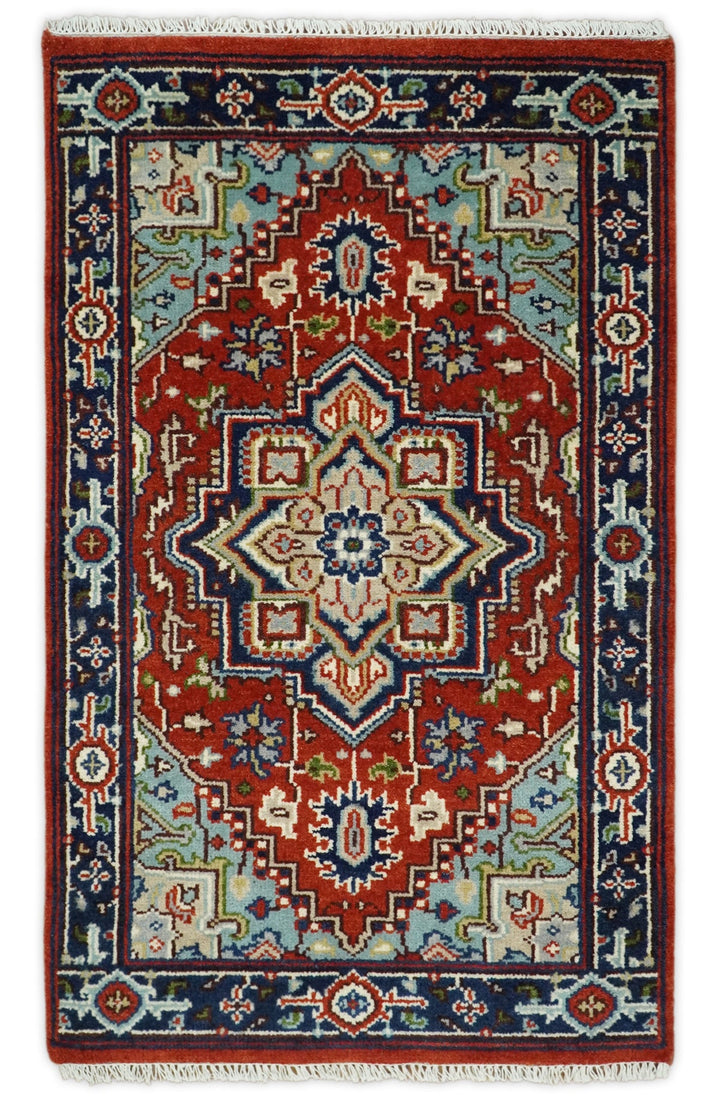 3x5, 4x6, 5x8, 6x9, 8x10 and 9x12 Rust and Blue Hand Knotted Traditional Persian Heriz Serapi Rug - The Rug Decor