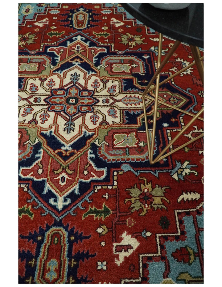3x5, 4x6, 5x8, 6x9, 8x10 and 9x12 Rust and Blue Hand Knotted Traditional Persian Heriz Serapi Rug - The Rug Decor