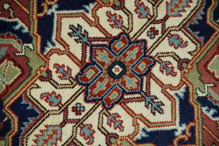3x5, 4x6, 5x8, 6x9, 8x10 and 9x12 Rust and Blue Hand Knotted Traditional Persian Heriz Serapi Rug - The Rug Decor
