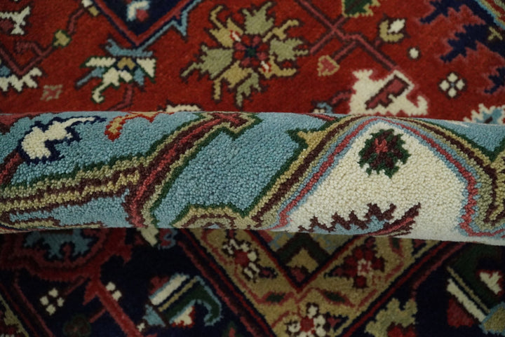 3x5, 4x6, 5x8, 6x9, 8x10 and 9x12 Rust and Blue Hand Knotted Traditional Persian Heriz Serapi Rug - The Rug Decor
