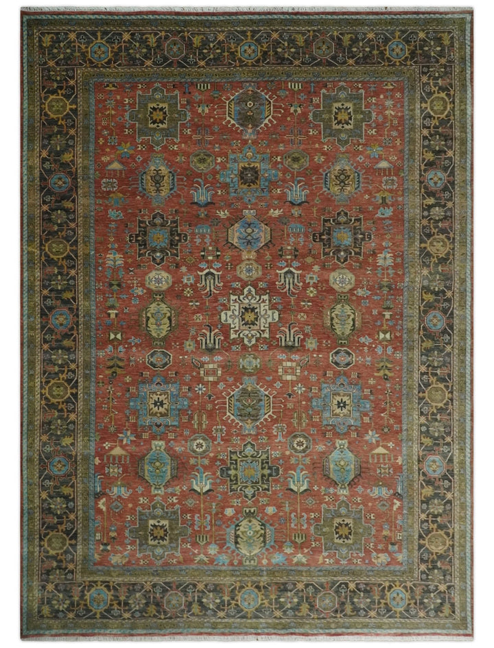3x5, 4x6 and 10x14 Rust, Charcoal and Beige Hand Knotted Antique Serapi Wool Area Rug - The Rug Decor
