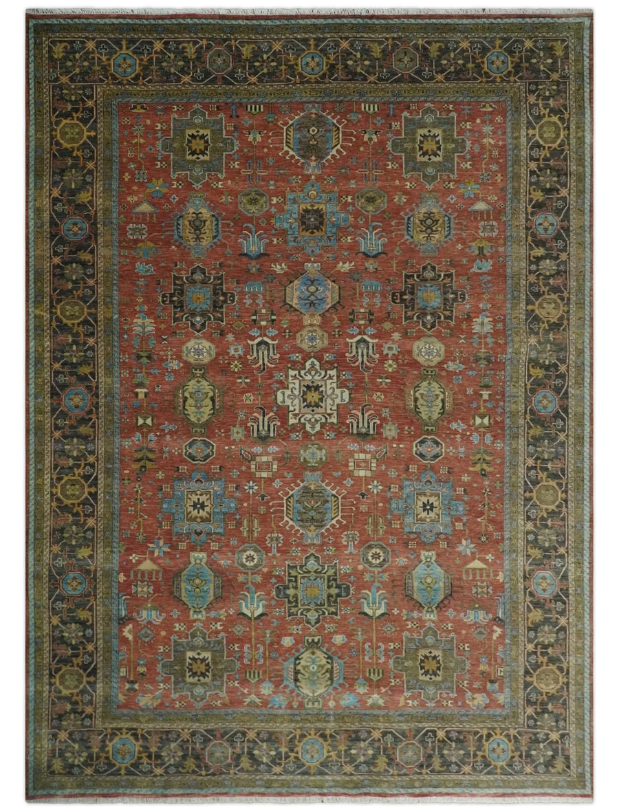 3x5, 4x6 and 10x14 Rust, Charcoal and Beige Hand Knotted Antique Serapi Wool Area Rug - The Rug Decor