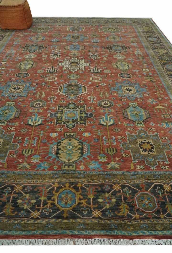 3x5, 4x6 and 10x14 Rust, Charcoal and Beige Hand Knotted Antique Serapi Wool Area Rug - The Rug Decor