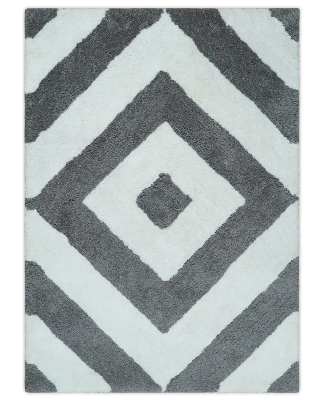 3x5, 4x6 and 5x7 Hand Woven Shag Ivory and Gray Geometrical Pattern Art Silk Soft Viscose Area Rug - The Rug Decor