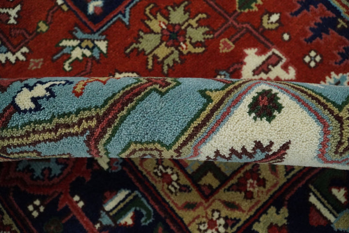 3x5, 5x8 and 8x10 Rust and Blue Hand Knotted Traditional Persian Heriz Serapi Rug | TRDCP190 - The Rug Decor