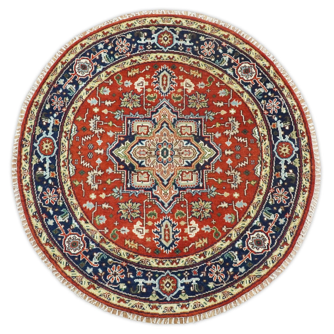 3x5, 5x8 and 8x10 Rust and Blue Hand Knotted Traditional Persian Heriz Serapi Rug | TRDCP190 - The Rug Decor