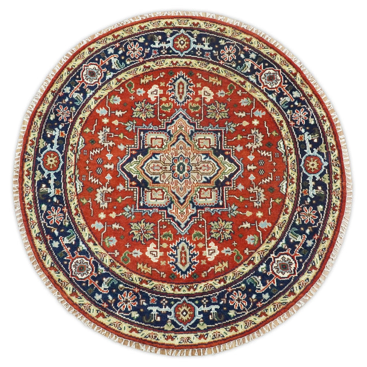 3x5, 5x8 and 8x10 Rust and Blue Hand Knotted Traditional Persian Heriz Serapi Rug | TRDCP190 - The Rug Decor