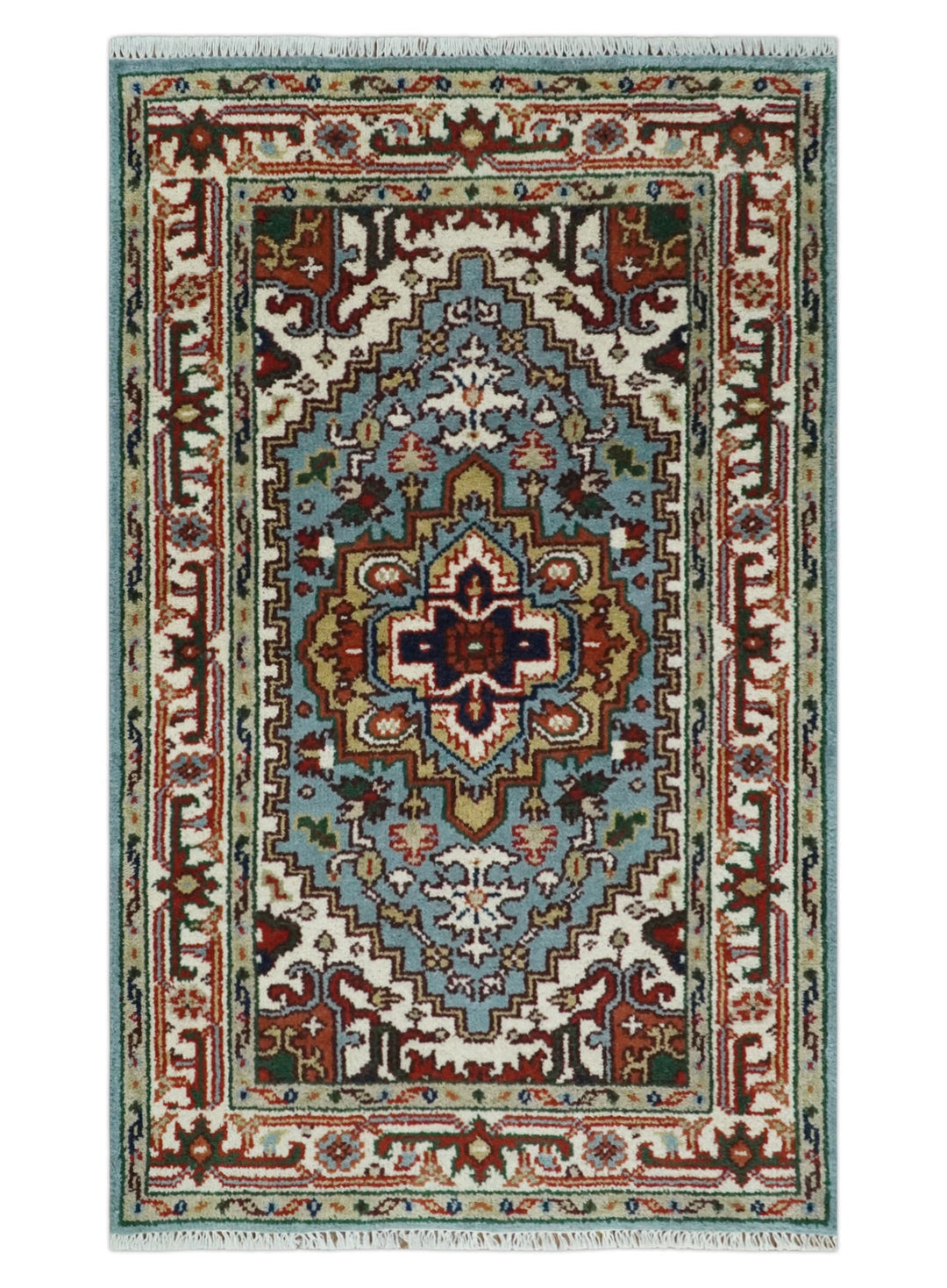 3x5 and 4x6 Mustard, Aqua and Ivory and Brown Traditional Hand knotted wool Area Rug - The Rug Decor
