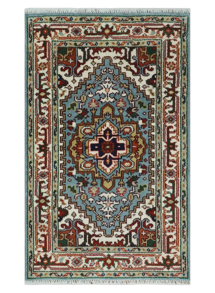 3x5 and 4x6 Mustard, Aqua and Ivory and Brown Traditional Hand knotted wool Area Rug - The Rug Decor