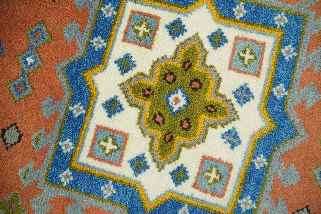 3x5 Rust and BIue Wool Hand Knotted traditional Vintage Antique Southwestern Tribal Kazak | TRDCP38135 - The Rug Decor