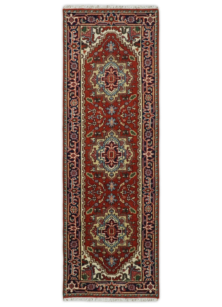 3x5,4x6, 5x8, 8x10, 9x12 and 12x15 Rust and Blue Hand Knotted Traditional Antique Persian Design Wool Rug | TRDCP385810 - The Rug Decor