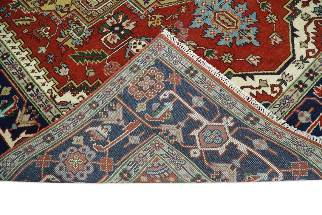 3x5,4x6, 5x8, 8x10, 9x12 and 12x15 Rust and Blue Hand Knotted Traditional Antique Persian Design Wool Rug | TRDCP385810 - The Rug Decor