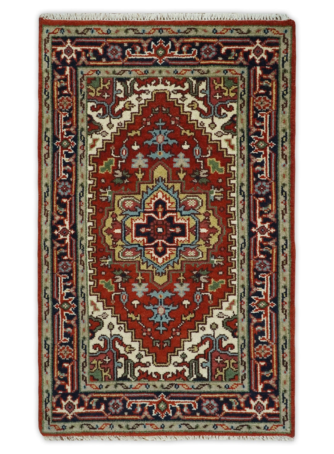 3x5,4x6, 5x8, 8x10, 9x12 and 12x15 Rust and Blue Hand Knotted Traditional Antique Persian Design Wool Rug | TRDCP385810 - The Rug Decor