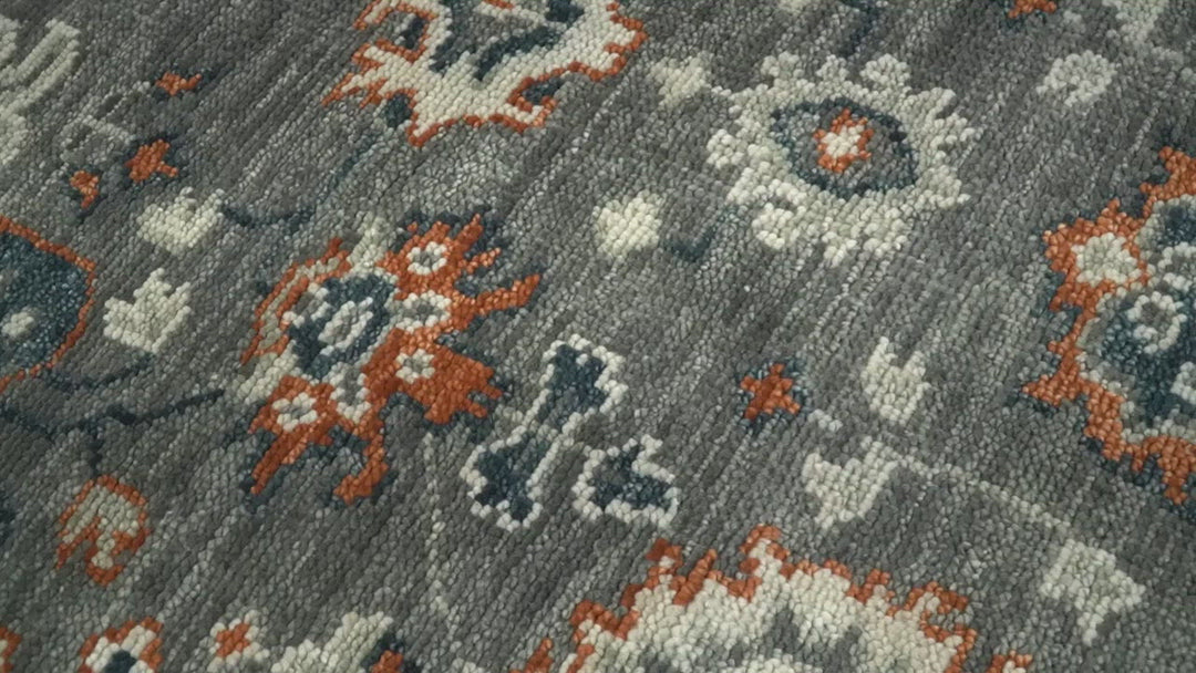 Charcoal and Ivory Hand Knotted Traditional Oushak Custom Made Wool Area Rug