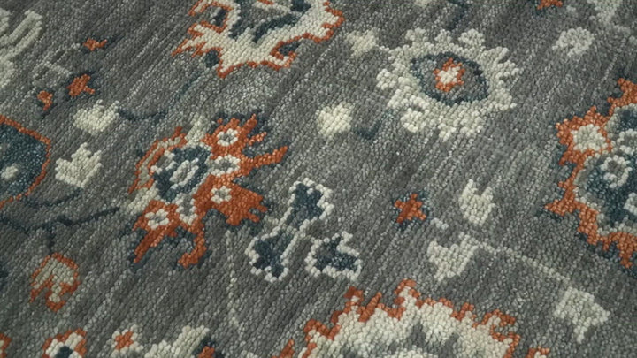 Charcoal and Ivory Hand Knotted Traditional Oushak Custom Made Wool Area Rug