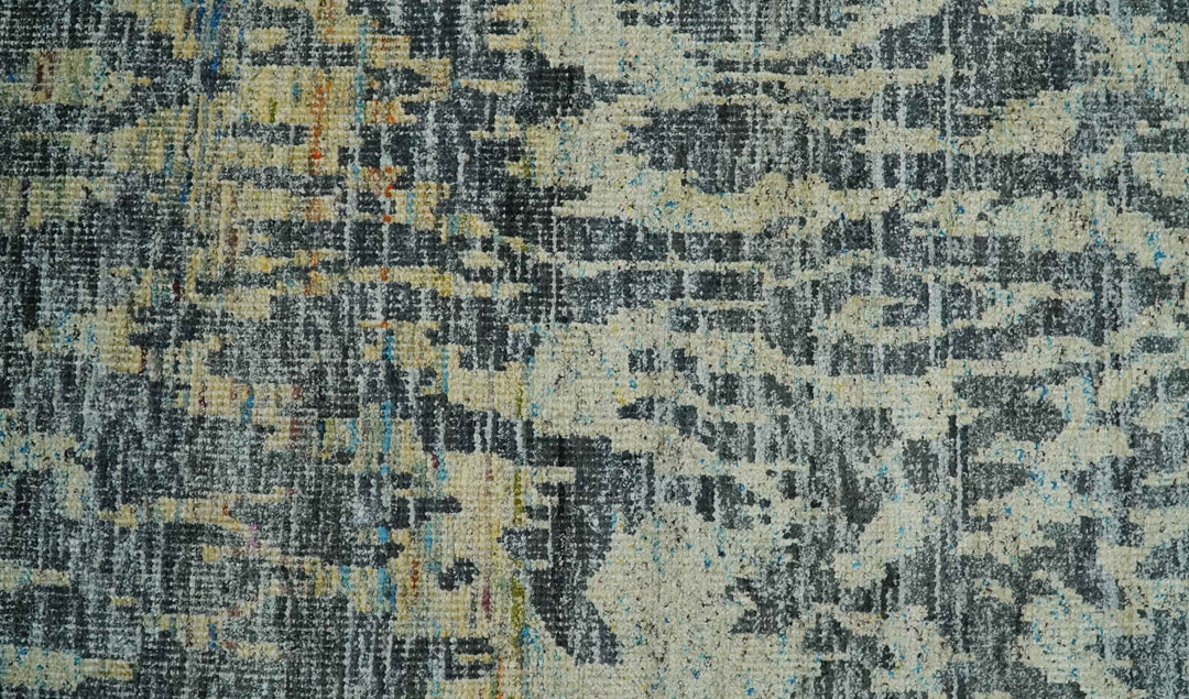 4.5x6.5 Hand Knotted Beige, Camel and Charcoal Modern Abstract Contemporary Recycled Silk Area Rug | OP127 - The Rug Decor