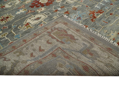 Hand Knotted Living Room Rug Charcoal, Red and Beige Traditional Vintage Style Custom Made Wool Area Rug