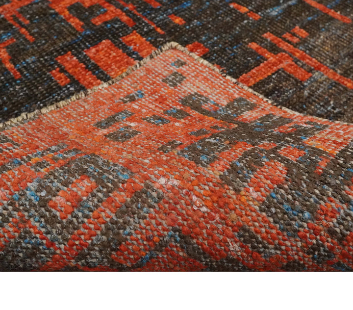 Hand Knotted 4x6 Rust and Charcoal Modern Abstract Contemporary Recycled Silk Area Rug | OP62