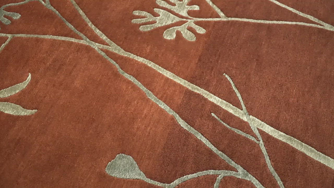 Floral 6x8 Rust and Gold Natural Farmhouse Wool and Silk Hand Woven Rug | HL2