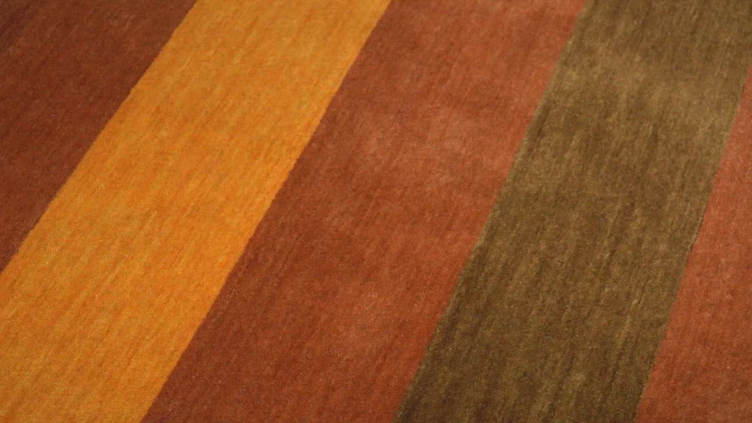 4x6 Small Rust and Gold Striped Wool Hand Woven Southwestern Gabbeh Rug| LOR20