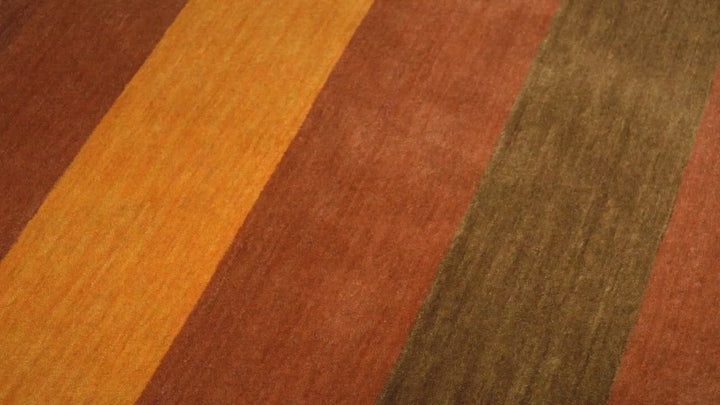 4x6 Small Rust and Gold Striped Wool Hand Woven Southwestern Gabbeh Rug| LOR20